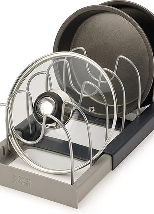 Joseph Joseph DrawerStore Expanding Cookware Organizer, Space saving storage for pan lids, baking trays - Grey