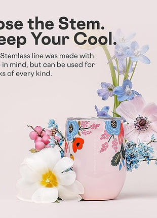 Corkcicle Stemless Insulated Wine Glass Tumbler - Keeps Beverages Cold 6 Hrs Hot 3 Hrs - Stainless Steel - Easy-Grip - Gift for Mom - Great for Mother's Day or Christmas - 12 oz - Blush Lively Floral