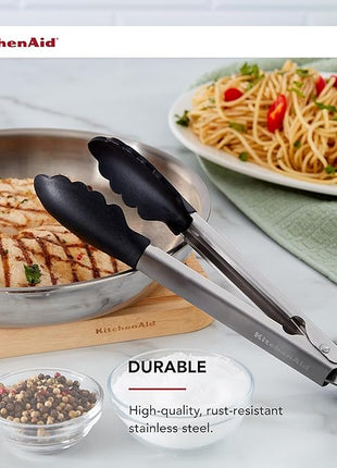 KitchenAid Silicone Tipped Stainless Steel Tongs, Black, 9 Inch