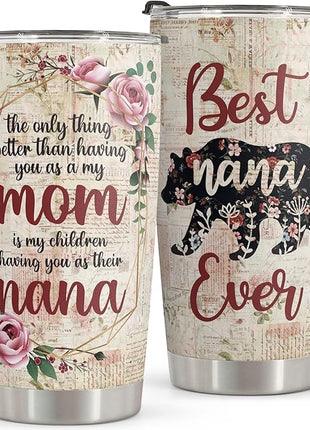 Macorner Mothers Day Gift for Nana & Mom From Daughter, Son for Grandma - Stainless Steel Bear Tumbler 20oz for Women