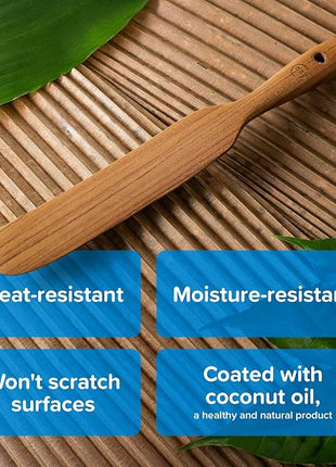 FAAY Handmade Teak Spurtle for Sourdough Starter – Wooden Stirring Stick & Mixing Tool for Deep Jars | Nonstick-Safe, Finished with Coconut Cooking Oil, Crafted in Thailand