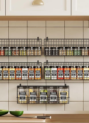 X-cosrack Spice Rack Organizer, 5-Tier Wall Spice Rack, Stackable Hanging Spice Jars Storage Racks, Great for Kitchen and Pantry, Up to Storage 48 Jars(Patent No.:D909138S)