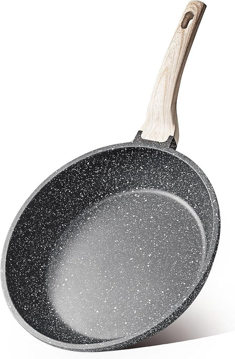 CAROTE Non Stick Frying Pan Skillet, Omelet Pan, Healthy Non Toxic Granite Chef Pan, Induction Compatible Egg Frying Pan with Heat-Resistant Handle, PFOA-Free,Black, 10"