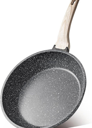 CAROTE Non Stick Frying Pan Skillet, Omelet Pan, Healthy Non Toxic Granite Chef Pan, Induction Compatible Egg Frying Pan with Heat-Resistant Handle, PFOA-Free,Black, 12"