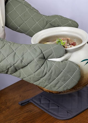 ARCLIBER Oven Mitts Heat Fire Resistant Oven Mitts 425 ° F, Quilted Terry Cloth Cotton Soft Lining Oven Gloves, Extra Long Kitchen Mittens for Cooking Baking