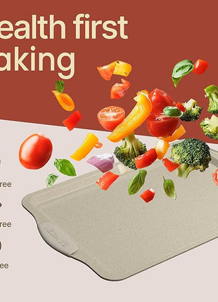 BAKKEN Cookie Sheets for Baking Nonstick Set - 3-Piece Stackable Carbon Steel Baking Sheet Pans Set with Silicone Handles, Non Toxic Cookie Sheets for Baking Bakeware Set - White Marble