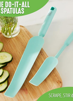 GreenLife Cooking Tools and Utensils, Easy Reach Silicone Spatula Set for Baking Mixing and Stirring, Heat and Stain Resistant, Dishwasher Safe, Turquoise