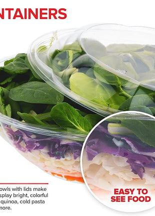Stock Your Home 64 oz Clear Plastic Salad Bowls with Lids Disposable 120 Pack, Extra Large Takeout Containers for Fruit Salads Meal Prep and Parties