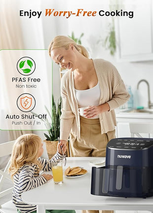 Nuwave Brio Plus Air Fryer 8 Qt, New & Improved, PFAS-FREE, 7 Digital One-Touch Cook Functions that AIR FRY, BAKE, ROAST, DEHYDRATE, TOAST, REHEAT, PREHEAT, 150 Presets, 50°F~400°F (Deep Blue)