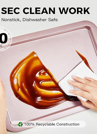 HONGBAKE Baking Sheet Pan Set, Cookie Sheet for Oven, Nonstick Bakeware Sets with Wider Grips, 3 Pack Half/Jelly Roll/Quarter Baking Tray, Premium, Dishwasher Safe-Pink