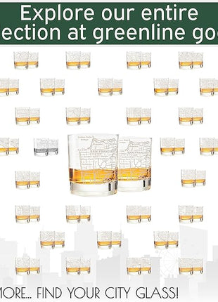 Greenline Goods Whiskey Glasses - 10 Oz Tumbler Gift Set for San Francisco lovers, Etched with San Francisco Map | Old Fashioned Rocks Glass - Set of 2
