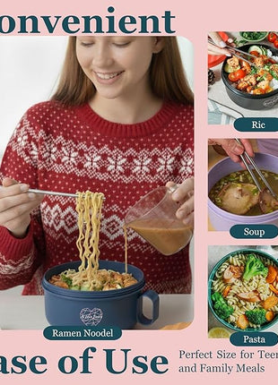 AI LOVE PEACE Ramen Bowl, 40 oz Microwaveable Noodle Cooker for Ramen, Pho, Soup, and Pasta, Dishwasher Safe and Portable, Ideal for Home, Office, Dorm, or Gift (Pink)