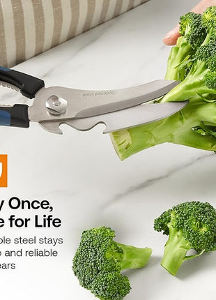 AnySharp 5-in-1 Multi-Function Kitchen Shears - Kitchen Scissors Heavy Duty with Hardened Steel Blades - Cut Chicken Bones and Thick Fabrics - Grip for Both Left and Right Handed - Dishwasher Safe