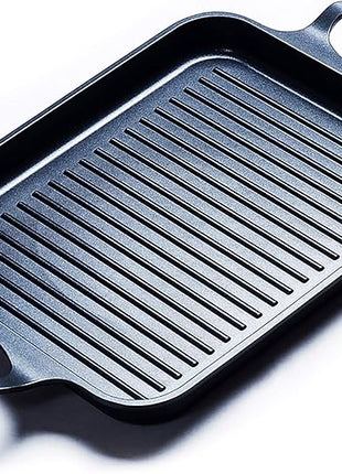 S·KITCHN Nonstick Grill Pan, Induction Stove Top Grill Plate, Glass Grilling Pan for Indoor, Gas Range Grill Panel/Skillet