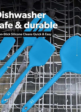 New DI ORO Silicone Turner Spatula Set - Kitchen Spatulas for Nonstick Cookware - Cooking Utensils for Flipping Eggs & Pancakes - 600°F Heat-Resistant BPA Free Turners - Dishwasher Safe (4pc, Blue)