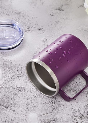 MEWAY 12oz Coffee Mug With Handle 2 Pack Bulk,Stainless Steel Insulated Travel Tumblers With Sliding Lid,Double Wall Vacuum Camping Cup for Hot & Cold Drinks Tea (Forest Green&Plum,Set of 2)