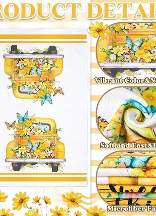 Boyiee Set of 6 Yellow Flower Kitchen Towels Decorative Floral Tea Towels Absorbent Home Dish Towels 24 x 16 Inch Truck Reusable Hand Towel Housewarming Gift for Farmhouse Kitchen Bathroom Decoration