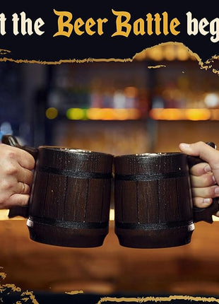 Set of 6 Beer Mug 20 OZ - Tankard Mug - Beer stein - Wooden beer mug - Stainless Steel Cup - Handmade Gifts for Men - Fathers Day, Christmas or Birthday Gift Idea - Retro Brown