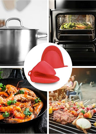 NEPAK 2 Pairs Oven Mitts Heat Resistant,Mini Silicone Oven Gloves,Pinch Grips Mitts Potholder for Kitchen Cooking & Baking (Red and Blue)