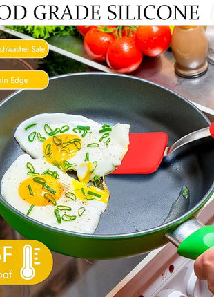 Silicone Cookie Spatula Turner 2 Pack Mini Brownie Spatula Flexible Kitchen Small Silicone Turner for Nonstick Cookware Heat Resistant No Scratch Flipper for Egg Pancake(Red,Blue)