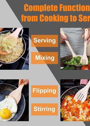 ECOSALL Healthy Wooden Spoons For Cooking Set of 6. Safe and Reliable Cooking Utensils for Kitchen – 100% Natural Nonstick Wood Spatula Spoon For Scraping, Stirring, Serving – Uncoated Solid Hardwood