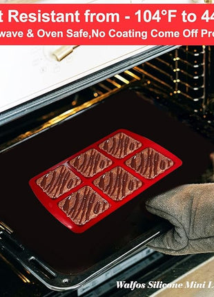 Walfos Mini Silicone Brownie Pan - 2 Piece 6-Cavity Non-stick Square Baking Pan, Perfect for Mini Brownies, Cornbread, Muffin and Cakes, BPA Free and Dishwasher Safe