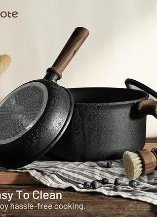 CAROTE Nonstick Pots and Pans, Induction Cookware Set Kitchen Cooking Sets, Non Stick w/Frying Pan (PFOS, PFOA Free), Black, 16pcs