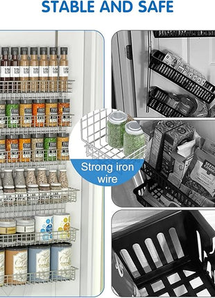 JKsmart Spice Rack Organizer 6-Tier Wall Mounted & Over the Door Spice Racks for Kitchen Pantry Bathroom,Two Size, Large Capacity, Silver
