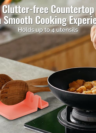 Zulay Kitchen Silicone Utensil Rest with Drip Pad for Multiple Utensils - BPA-Free, Heat-Resistant Spoon Rest & Spoon Holder for Stove Top - Kitchen Utensil Holder for Ladles & Tongs - Peach Bud