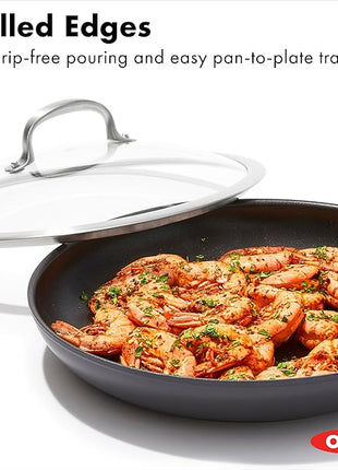 OXO Enhanced, 12" Frying Pan Skillet with Lid, Healthy Ceramic Nonstick, PFAS-Free, Stainless Steel Handle, Dishwasher Safe, Oven Safe, Black