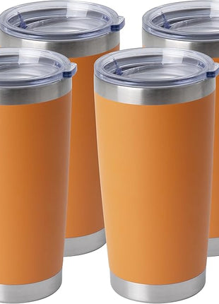 HASLE OUTFITTERS 20oz Stainless Steel Tumblers Bulk, Insulated Travel Cup with Lid, Double Wall Vacuum Coffee Mug for Cold & Hot Drinks 4 Pack, Orange