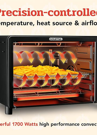 Gourmia Toaster Oven Air Fryer Combo 17 cooking presets 1700W french door digital air fryer oven 24L capacity accessories, convection rack, baking pan tray recipe book GTF7460,Large,Black