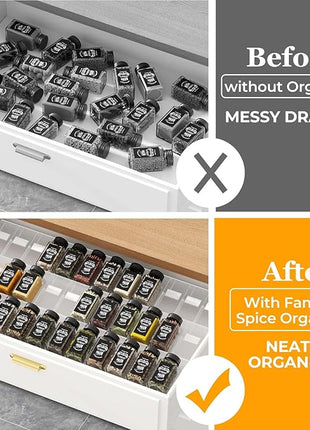 Famhap Spice Drawer Organizer, 36PCS Interlocking Expandable Seasoning Rack Tray Insert for Kitchen Drawers, Spice Rack Drawer for Spice Jars
