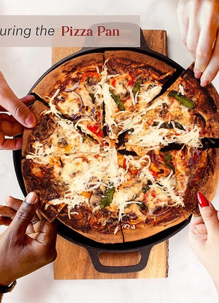 Cuisinel Cast Iron 18-Piece Preseasoned Cookware Set: 10"+12" Skillets w/Lids + 5-Qt Dutch Oven + 10.5" Square Grill Pan w/Lid + Pizza Pan + Round Griddle + 15" Organizer +Scraper + Silicone Handle