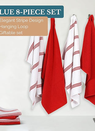 Casa Platino Dish Towels for Kitchen Drying Kitchen Towels – 8 Pc Durable Cotton Dish Towel Set – Designed for Vibrant Prep Routines and Seasonal Hosting – Red