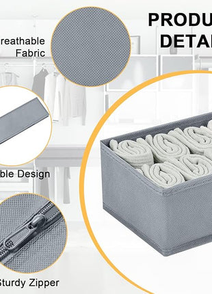 DIMJ Drawer Organizers Clothes, Set of 4 Dresser Organizer Bins, Fabric Closet Organizers and Storage, Shallow Drawer Dividers for Nursery, Clothing, Baby Clothes, Socks, Underwears, Tie (Grey)