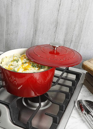 Crock-Pot Crock Pot Artisan 5 Quart Enameled Cast Iron Round Dutch Oven, Red