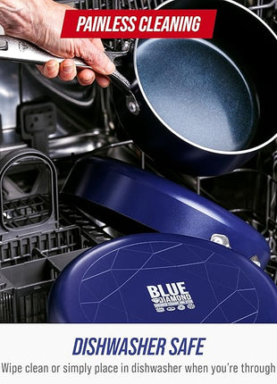 Blue Diamond 11 Piece Cookware Set, Diamond Infused PFAS & PFOA-Free Ceramic Nonstick Pots and Pans, Durable Nontoxic Metal Utensil Safe & Scratch Resistant, Dishwasher & Oven Safe, Blue