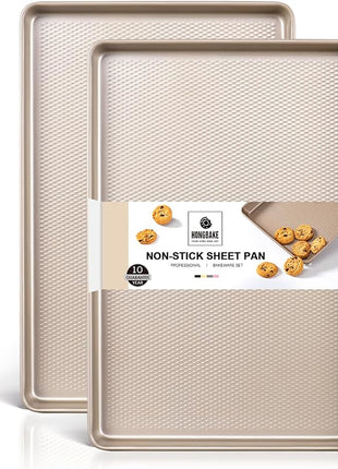 HONGBAKE 2 Pack Half Sheet Baking Pans,Non Stick Baking Sheet for Oven, 57% Thicker Carbon Steel Cookie Sheets for baking, 17.5" x 12" Cookie Trays