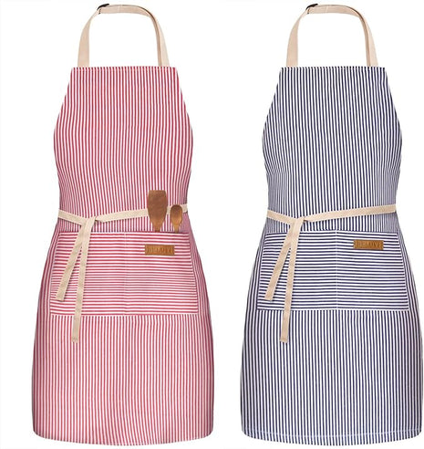 2 Pack Adjustable Bib Apron with 2 Pockets Chef Cooking Kitchen Restaurant Aprons for Women Men