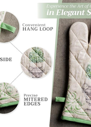 Maison d' Hermine Oven Gloves 100% Cotton Oven Mitt 7" x 13" with Loop Heat Resistant, BBQ, Cooking Gloves, Baking, Grilling, Kitchen, Handling Hot Pans Spring/Summer (Pack of 1, Jardin Du Roy)