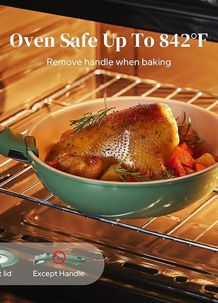 Redchef Ceramic Cookware Set, Removable Handle Pots and Pans Non-Stick, Rv Cookware Set, Non-Toxic Pots and Pans Set No PFAS, PTFE, PFOA, Detachable Pots and Pans, Dishwasher & Oven Safe (Green)