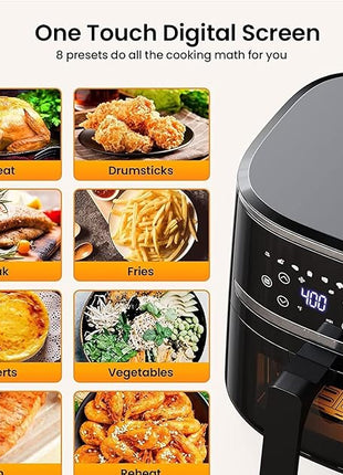 Air Fryer Oven - 5 Quart Digital Air Fryer with 8 Cooking Presets, Visible Cooking Window, LCD Touch Screen, Nonstick Dishwasher-Safe Basket & Tray, Customized Temp/Timer