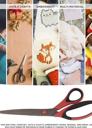 BambooMN Titanium Softgrip Scissors Set for Sewing, Arts, Crafts, Office - 30 Sets of 3 - Red w/Black Inlays