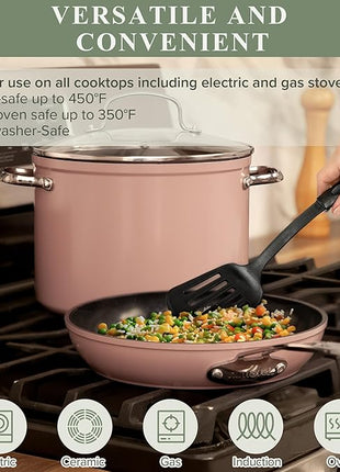 Nuwave Healthy Duralon Blue Ceramic Nonstick Cookware Set, Diamond Infused Scratch-Resistant, PFAS Free, Dishwasher & Oven Safe, Induction Ready & Evenly Heats, Tempered Glass Lids & Stay-Cool Handles