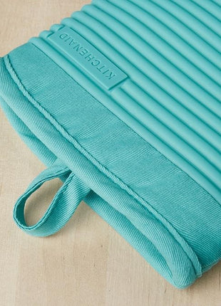 KITCHENAID Ribbed Soft Silicone Oven Mitt 2-Pack Set, 7.5"x13", Aqua Sky