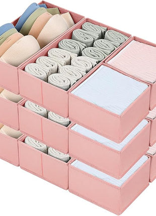 DIMJ Drawer Organizers - Set of 12 Fabric Closet Organizers and Storage, Drawer Dividers for Baby Clothes, Socks, Belt, Tie (Pink)