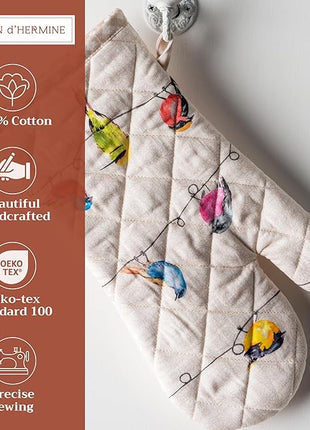 Maison d'Hermine Oven Gloves 100% Cotton Oven Mitt 7" x 13" with Loop Heat Resistant, BBQ, Cooking Gloves, Baking, Grilling, Kitchen, Handling Hot Pans Spring/Summer (Pack of 1, Birdies On Wire)