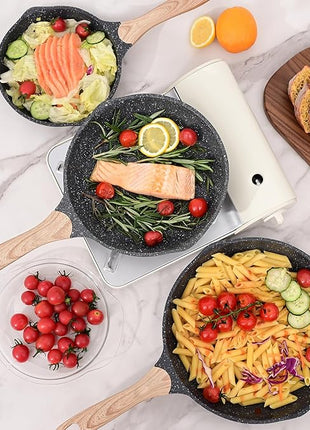 JEETEE Nonstick Frying Pans Set, Nonstick Omelette Skillet Set 3 Pcs, 8" 9.5" 11" Granite Non-Stick Frying pan with Bakelite Handle, Compatible with All Stovetops (Gas, Electric & Induction), Grey