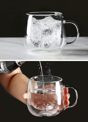 CNGLASS 10oz Double Walled Glass Coffee Mugs(4-pack),Clear Coffee Cups with Handle,Glass Espresso Mugs for Latte,Cappuccino,Tea